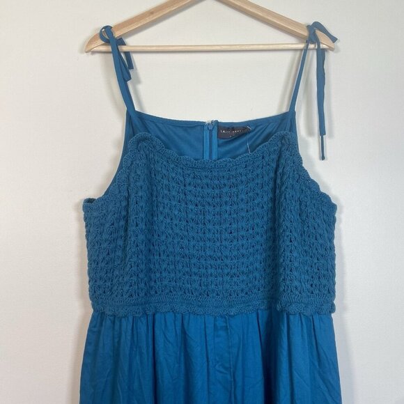 Lane Bryant Plus Size 18 Crochet Front Sun Dress Teal Bohemian Minimalist Knit - Picture 6 of 12